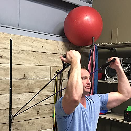 Space Saver Gym Resistance Training System – Resistance Bands Wall Mount Anchor Home Office Gym Exercise Workout Equipment Fitness – with 2 Rails and 2 Rail Cars