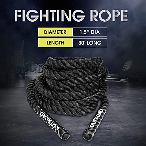 Battle Ropes 1.5 inch 30 ft - Polyester Workout Rope Heavy for Home Body Workouts Building Muscle, Black