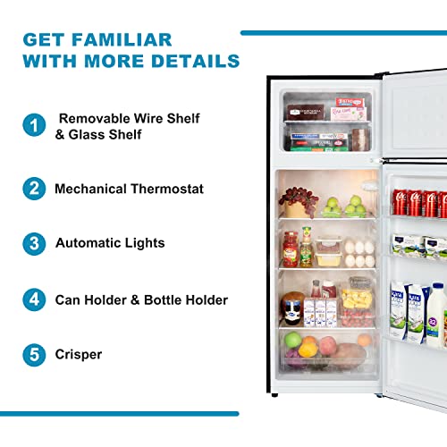 Frestec 7.4 CU' Refrigerator with Freezer, Apartment Size Refrigerator Top Freezer, 2 Door Fridge with Adjustable Thermostat Control, Freestanding, Door Swing, Stainless Steel (FR 742 SL)
