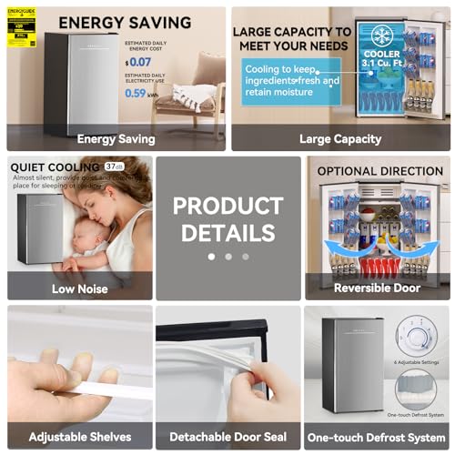 Frestec 3.1 Cu. Ft. Mini Fridge with Freezer, Small Refrigerator, Mini Fridge for Bedroom, Single Door Compact, Energy Saving, Low Noise, Mini Fridge for Office