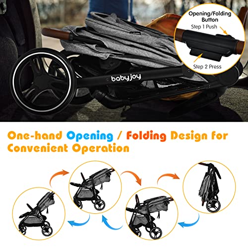 BABY JOY Baby Stroller, High Landscape Infant Carriage Newborn Pushchair with Foot Cover, Cup Holder, 5-Point Harness, Adjustable Backrest & Canopy, Suspension Wheels, Easy One-Hand Fold (Gray)