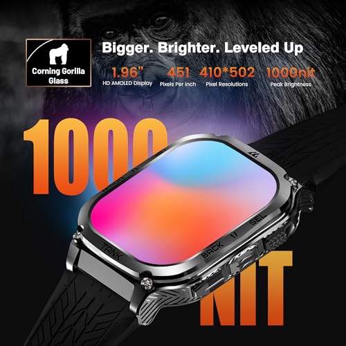 KOSPET Smart Watch for Men, 60-Day Long Battery Life, 50M Waterproof, Rugged Military(Full Metal), Answer/Make Call, Compatible for Android and iOS, 1.96'' AMOLED Always-on Display, AI Voice Assistant