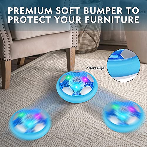 Hover Soccer Ball Set with 2 Goals, Rechargeable Indoor Air Floating Soccer Ball with LED Light and Foam Bumper, Perfect Birthday Xmas Gifts for Age 3 4 5 6 7 8-12 Year Old Kids Boys Girls