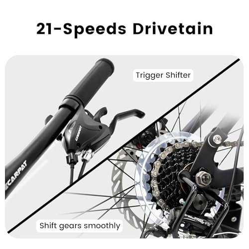 GOWE A2660 Mountain Bike 26 Inch Wheels, 21-Speed Full Suspension Mens Womens Trail Commuter City Mountain Bike, Carbon Steel Frame Disc Brakes Thumb Shifter Front Fork Rear Shock Absorber Bicycles