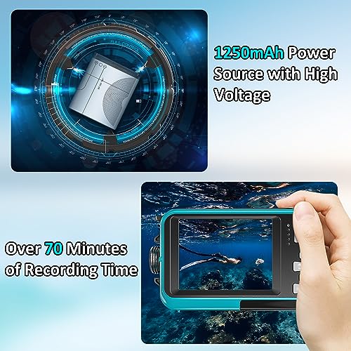 4K Underwater Camera 11FT Waterproof Camera with 32GB Card 48MP Autofocus Dual-Screen Selfie Underwater Camera for Snorkeling Waterproof Compact Floatable Digital Camera 1250mAh Battery Type-C (Blue)