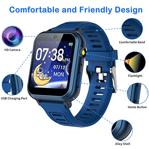 Smart Watch for Kids With 24 Games Alarm Clock, Touchscreen, Calendaring Camera Music Player Time Display Video & Audio Recording, Toys for 3-12 Years Old Boys Toddler