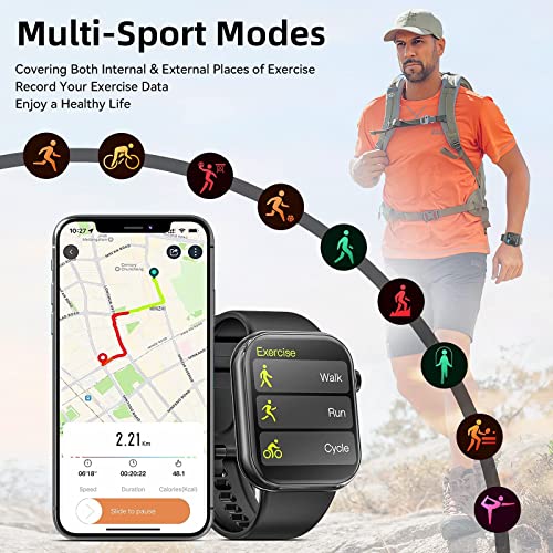 Hwagol Smart Watch (Answer/Make Call), 2024 Newest 1.85 Inch Fitness Tracker, Heart Rate/Sleep Monitor/Pedometer/Calories, Multiple Sports Modes, Women's Men's Fitness Watch for Android iPhone（Black）