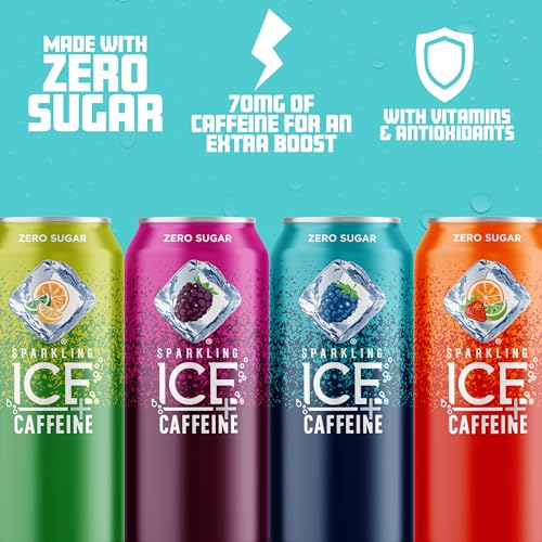 Sparkling Ice +Caffeine Variety Pack, Flavored Sparkling Water, Zero Sugar, with Vitamins and Antioxidants, 16 fl oz, 12 count (Citrus Twist, Black Raspberry, Blue Raspberry, Strawberry Citrus)