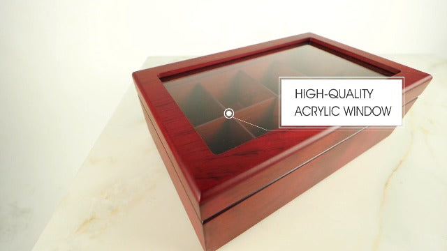 Tea Box - Luxury Wooden Tea Bag Organizer from The Apace Premier Collection - 8 Compartment Tea Storage Chest Container - Elegantly Handmade w/Scratch Resistant Window