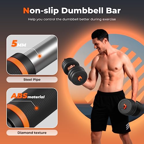 FEIERDUN Adjustable Dumbbells, 20/30/40/50/70/90lbs Free Weight Set with Connector, 4 in1 Dumbbells Set Used as Barbell, Kettlebells, Push up Stand, Fitness Exercises for Home Gym Suitable Men/Women