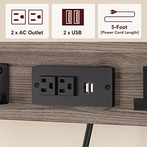 Tribesigns Bakers Rack with Power Outlets, 5-Tier Kitchen Storage Shelf, Microwave Oven Stand with Drawer, 65”H Coffee Bar Table, Kitchen Rack with Sliding Shelves and 6 Hooks, Grey