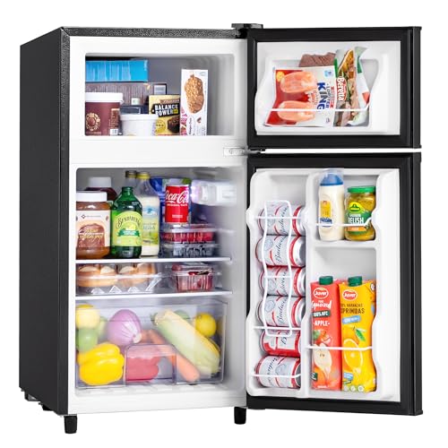 3.5 Cu.Ft Mini Fridge with Freezer, 2 Door Small Refrigerator, 7 Level Adjustable Thermostat, Compact Fridge for Living Room, Office, Kitchen and Apartment(Black)