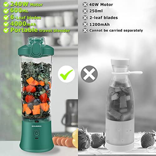 Portable Blender 20 Oz, Personal Size Blender for Shakes and Smoothies with 6 Blades, Mini Small Smoothie Blender Bottles for Kitchen, Home, Travel, Sports (Green)