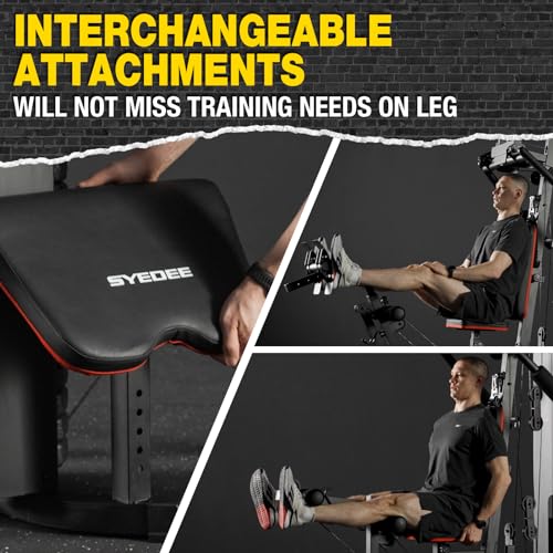 Home Gym Station, 150LB Weight Stack Multifunctional Home Gym Equipment for Full Body Strength Training Workout, LAT Pulldown Pulley System, Chest/Leg Exercise and Preacher Curl Fitness