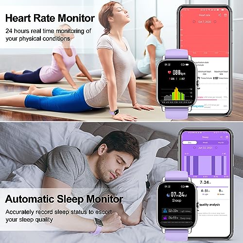 Smart Watch(Answer/Make Call), 1.85" Smartwatch for Women IP68 Waterproof, 100+ Sport Modes, Fitness Activity Tracker Heart Rate Sleep Monitor Pedometer, Smart Watches for Android iOS, Lavender Purple