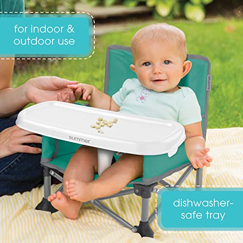 Summer by Bright Starts Pop 'N Sit Portable Booster Chair, Floor Seat, Indoor/Outdoor Use, Compact Fold, Teal, 6 Mos - 3 Yrs