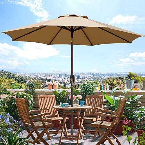 Blissun 9' Outdoor Patio Umbrella, Outdoor Table Umbrella, Yard Umbrella, Market Umbrella with 8 Sturdy Ribs, Push Button Tilt and Crank