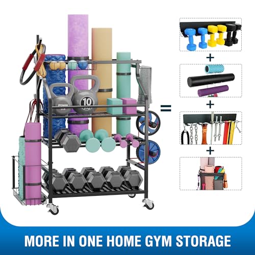 Dumbbells Rack,Weight Rack for Home Gym, Weight Stand,Home Gym Storage Rack for Yoga Mat, Foam Roller,Yoga Strap,Resistance Bands,Weight Organizer for Home Gym,Workout Storage with Wheels