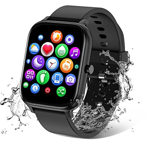 Smart Watch for Men Women Compatible with iPhone Samsung Android Phone 1.69 inch Full Touch Screen IP68 Waterproof Bluetooh Fitness Tracker Heart Rate / Sleep Monitor, Black