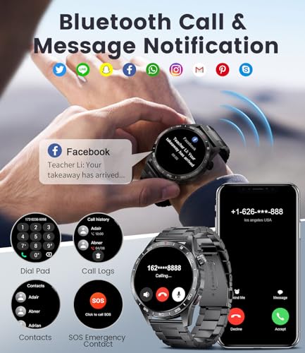 Smart Watch for Men (3 Straps) Answer/Make Calls,1.43'' AMOLED Always-on Display,110+ Sports Modes Fitness Watch with Sleep Monitor/SpO2/Heart Rate/Pedometer IP68 Waterproof Rugged Smartwatch Black