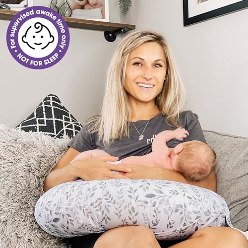 Boppy Nursing Pillow Original Support, Gray Taupe Leaves, Ergonomic Nursing Essentials for Bottle and Breastfeeding, Firm Fiber Fill, with Removable Nursing Pillow Cover, Machine Washable