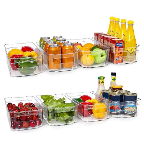HOOJO Refrigerator Organizer Bins - 8pcs Clear Plastic Bins For Fridge