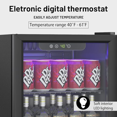 1.3 Cu.ft Beverage Refrigerator Cooler, 60 Can Mini Fridge with Glass Door, Digital Temperature Display for Soda, Beer or Wine For Office or Bar with Adjustable Removable Shelves