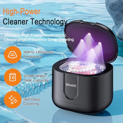 Ultrasonic Retainer Cleaner, Upgraded with LED Light and Air Drying Functionality, 46kHz High Power Professional Portable Retainer Cleaner Machine for Dentures, Retainer, Aligner, Braces, Mouth Guard