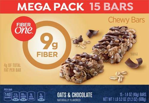 Fiber One Chewy Bars, Oats & Chocolate, Fiber Snacks, Mega Pack, 15 ct