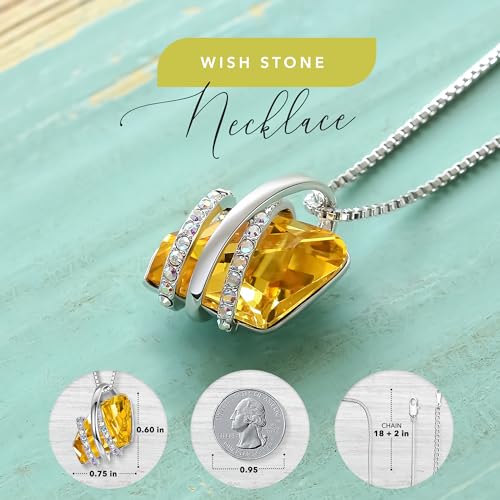 Leafael Wish Stone Necklace, Stud Earrings and Bracelet Jewelry Set for Women, November Birthstone Citrine Yellow Crystal Jewelry, Silver Tone Gifts for Women