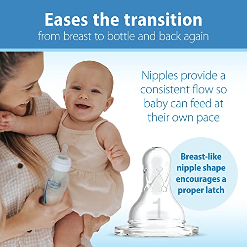 Dr. Brown's Natural Flow Anti-Colic Options+ Narrow Baby Bottle, 4 oz/120 mL, with Level 1 Slow Flow Nipple, 0m+, 4 Bottles