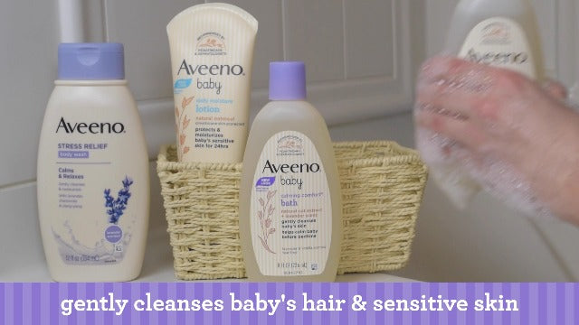 Aveeno Baby Bathtime Solutions Baby & Me Gift Set with Baby Wash & Shampoo, Calming Baby Bath & Wash, Baby Daily Moisturizing Lotion & Stress Relief Body Wash for Mom, Soap-Free, 4 items