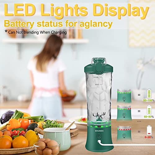 Portable Blender 20 Oz, Personal Size Blender for Shakes and Smoothies with Ice Cube Tray, Mini Small Smoothie Blender Bottles for Kitchen Home Gym Sports Travel (Green Blender+ice cube tray)