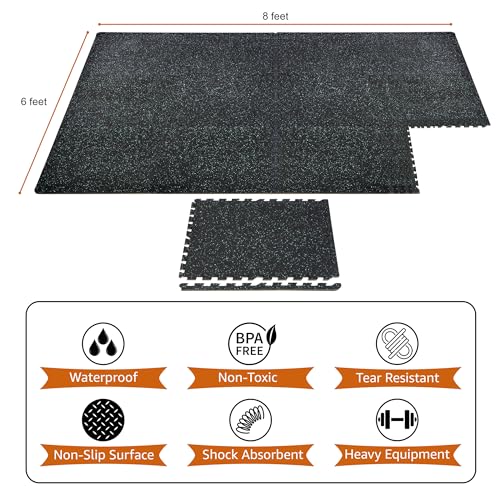 Sivan Fitness 1/2" Thick Rubber Top High-Density EVA Foam Gym Flooring for Home Gym - 48 Sq Ft Exercise Mat Tiles for Workout, Yoga, MMA, Heavy Exercise Equipment Mat - 12 Interlocking Gym Floor Mat