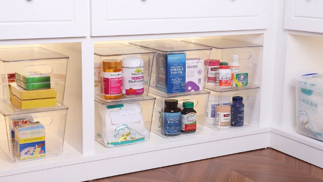 Vtopmart 6 Pack Clear Stackable Storage Bins with Lids, Large Plastic Containers with Handle for Pantry Organizer and Storage,Perfect for Bathroom,Cabinet,Kitchen,Fridge,Closet Organization