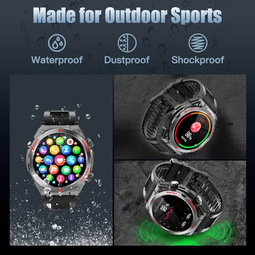 Military Smart Watch, 1.52-Inch Touch Screen Tactical Smartwatch with Text and Call, Heart Rate, Blood Oxygen, and Activity Trackers - Compatible with iPhone and Android, for Men and Women(Black)