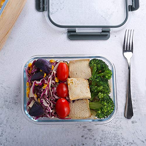 [10-Pack] Glass Meal Prep Containers with Lids-MCIRCO Food Storage Containers with Snap Locking Lids, Airtight Lunch Containers, Microwave, Oven, Freezer and Dishwasher