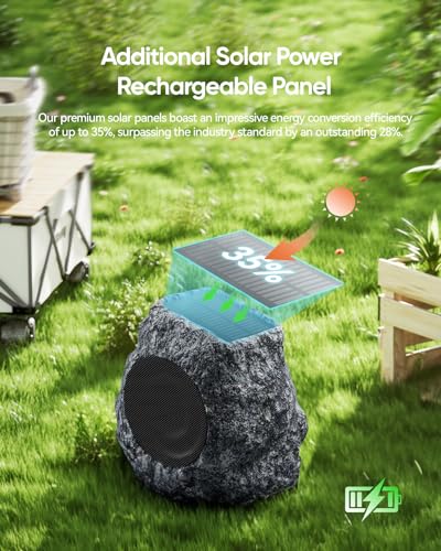 Outdoor Rock Bluetooth Speakers - 60W Deep Bass IPX7 Waterproof Speaker, Solar-Powered, Wireless Connectivity, Weatherproof Design, Perfect for Pool, Garden, Deck, and Outdoor Activities -2 Pack