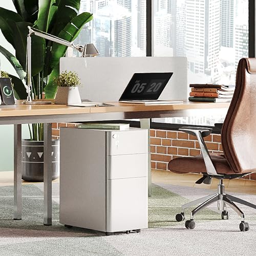 DEVAISE 3-Drawer Slim Vertical File Cabinet, Fully Assembled Except Casters, Legal/Letter Size, White
