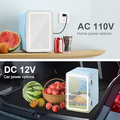 PERSONAL CHILLER 6.2L Skincare Fridge with LED Makeup Mirror, Mini Fridge Cooler and Warmer, Portable Fridge for Makeup, Skincare, Snacks, Bedroom Vanity (Blue)