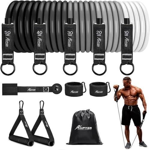 Resistance Bands Set, 150lb/200lb/250lb HPYGN Exercise Resistance Bands with Handles, 5 Tube Fitness Bands with Door Anchor, Handles, Portable Bag, Legs Ankle Straps for Muscle Training