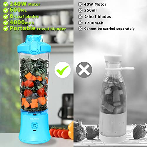 Portable Blender 20 Oz, Personal Size Blender for Shakes and Smoothies with Ice Cube Tray, Mini Small Smoothie Blender Bottles for Kitchen Home Gym Sports Travel (Blue Blender+ice cube tray)
