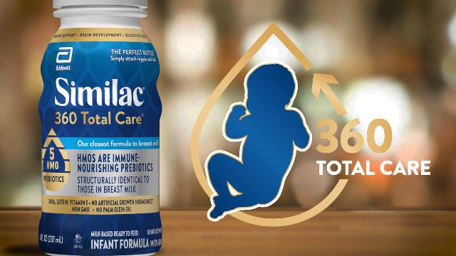 Similac 360 Total Care Infant Formula, Has 5 HMO Prebiotics, Our Closest Prebiotic Blend to Breast Milk, Non-GMO,‡ Baby Formula, Ready to Feed, 8-fl-oz Bottle, Pack of 24