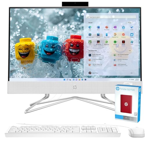 HP Newest All-in-One Desktop, 21.5" FHD Display, 12GB RAM, 1TB Storage (512GB SSD with P500 500GB External SSD), Intel Dual-Core Processor, Webcam, HDMI, Bluetooth, Mouse and Keyboard, Windows 11