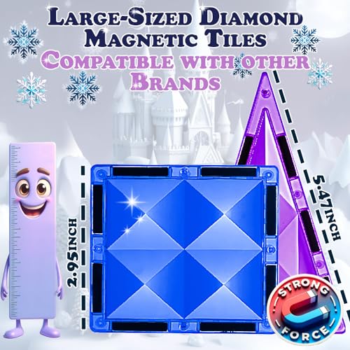 102pcs Frozen Princess Castle Magnetic Tiles Building Blocks - 3D Diamond Blocks, STEM Educational Toddler Toys for Pretend Play, 4 Year Old Girl Birthday Gifts Kids Ages 3 5 6 7 8