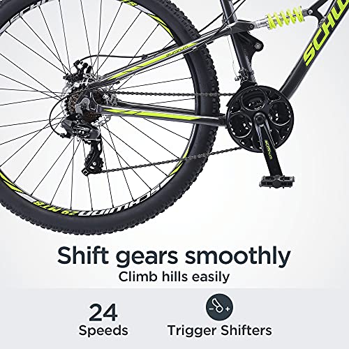 Schwinn Traxion Mens and Womens Mountain Bike, 29-Inch Wheels, 24-Speed Shifters, Full Suspension, Mechanical Disc Brakes, Blue/Grey