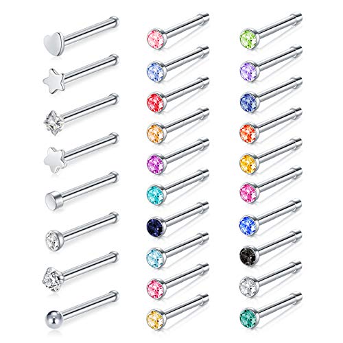 Zolure 18G 20G 22G Nose Pin Bone Screws Studs Surgical Steel Body Piercing Jewelry for Women Men