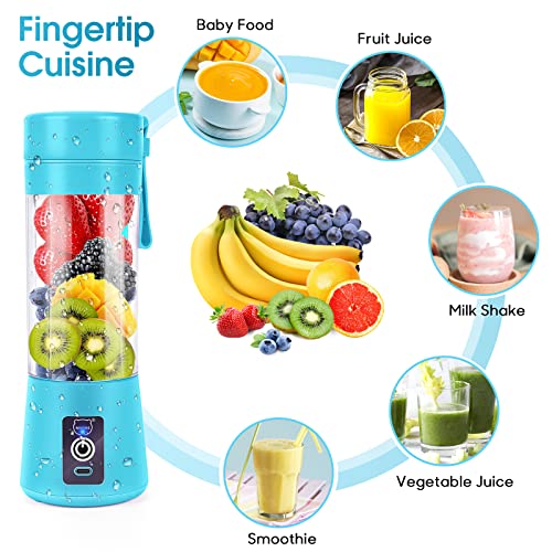 Portable Blender, MIAOKE Smoothie Blender, Personal Mini Juice Blender with Six Blades in 3D, USB Rchargeable Juicer Cup Home/Office/Outdoors (Blue)