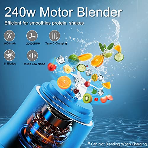 Portable Blender 20 Oz, Personal Size Blender for Shakes and Smoothies with 6 Blades, Mini Small Smoothie Blender Bottles for Kitchen, Home, Travel (Blue)