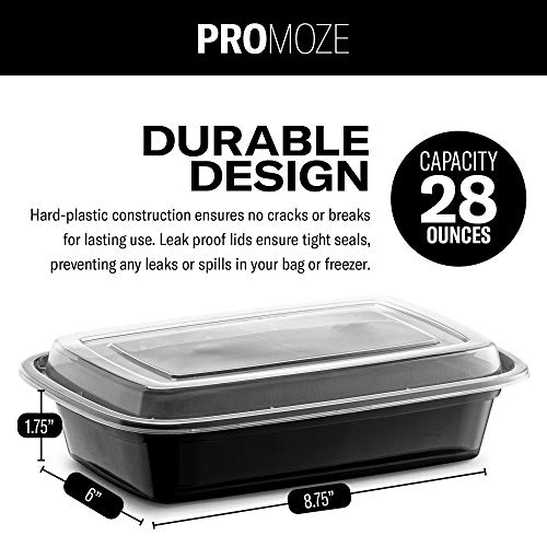 50-Pack Reusable Meal Prep Containers Microwave Safe Food Storage Containers with Lids, 28 oz - 1 Compartment Take Out Disposable Plastic Bento Lunch Box To Go, BPA Free - Dishwasher & Freezer Safe